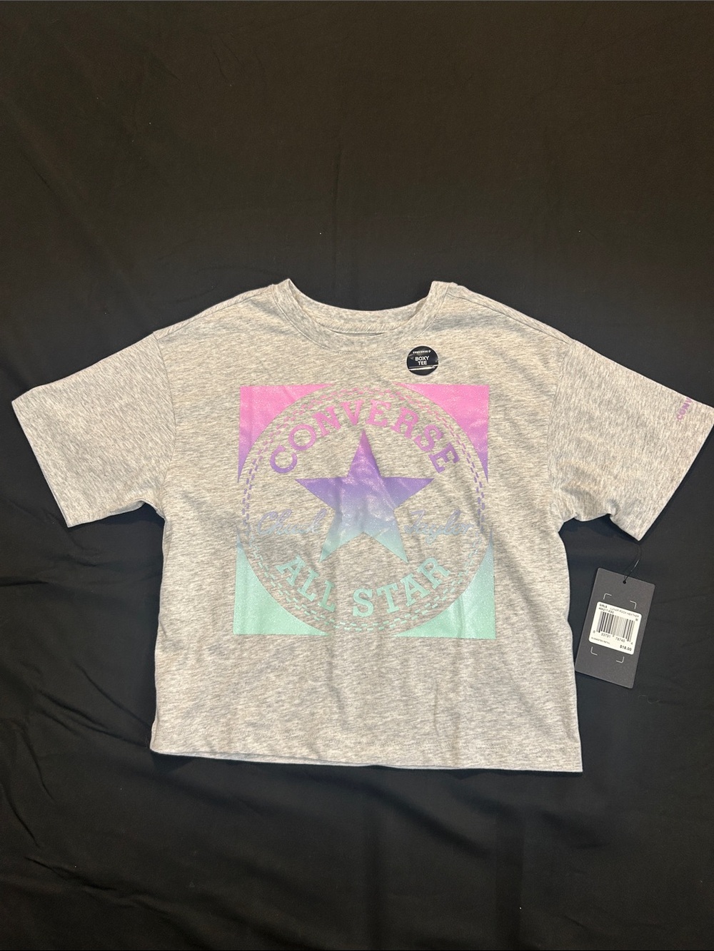 Converse Kids Heather Gray Tee with Pink and Aqua Ombre Star Logo